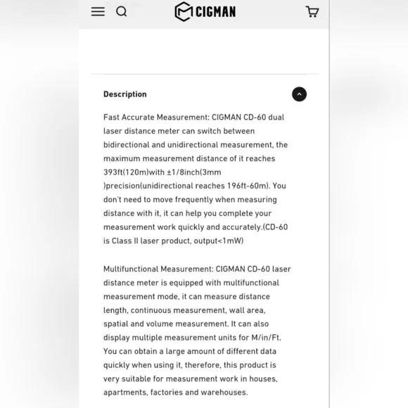 NIB Cigman Laser Distance Meter CD-60 - Picture 6 of 8